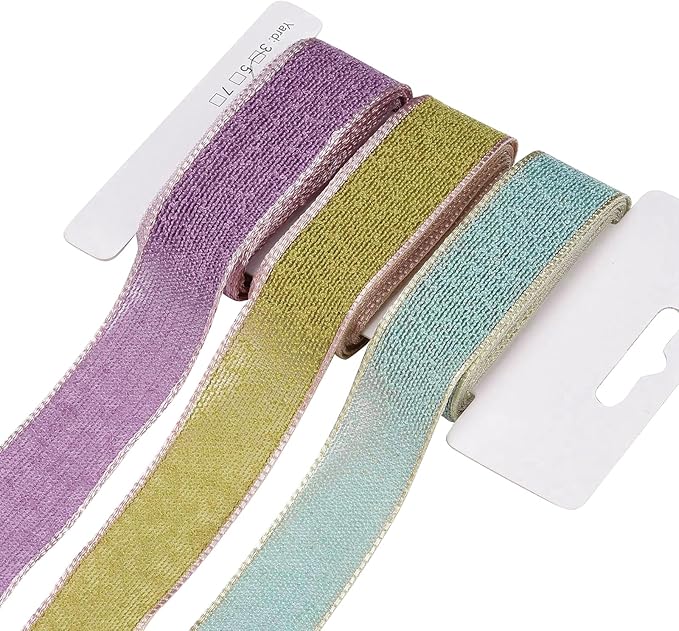 BEEFLYING 3 Styles Wire Edged Ribbons for Gift Wrapping, 25~28mm×2.7m Fabric Ribbons Guipure Ribbons for Wedding Party Decoration Hair Bows Flower Bounquet Sewing and Craft, 9 Yards