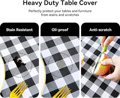 Romanstile Square Vinyl Tablecloth, 100% Waterproof Buffalo Gingham Plastic Table Cloth, Heavy Duty Wipeable Checkered Table Covers for Outdoor, Camping, Picnic, Patio - 54 x 54, Black and White