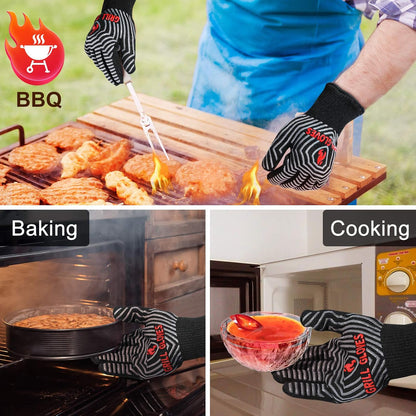 Quwin BBQ Gloves, Oven Gloves, Grilling Gloves Silicone Non-Slip Oven Mitts, Kitchen Gloves for BBQ, Grilling, Cooking, Baking-1 Pair… (Black