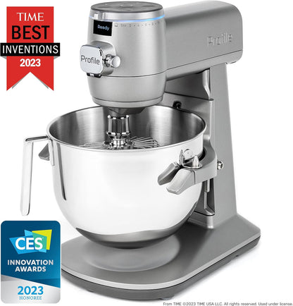 GE Profile Smart Stand Mixer w/Built-In Smart Scale & Auto Sense Technology, 7qt Stainless Steel Bowl, 11 Speed l Dough Hook, Beater