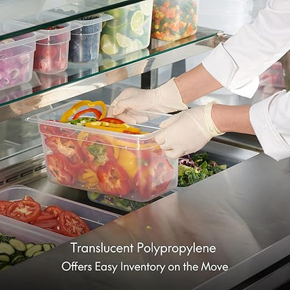 CURTA 6-Pack 1/6 Size 6" Deep Food Pan with Sealing Lid – NSF Commercial-Grade Translucent Polypropylene, Stackable Freezer-Safe Storage for Restaurants, Catering & Buffets