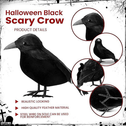 KatchOn, Black Crows with Eyes Halloween Decorations – Pack of 12 | Realistic Feathered Crows for Indoor Outdoor Halloween Decor | Scary Raven Decorations for Haunted House