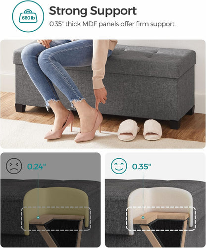 SONGMICS Storage Ottoman Bench, Foldable Foot Rest with Legs, 15 x 43 x 15.7 Inches, End of Bed Bench, Storage Chest, Load up to 660 lb, for Living Room, Bedroom, Entryway, Slate Gray ULSF018G01