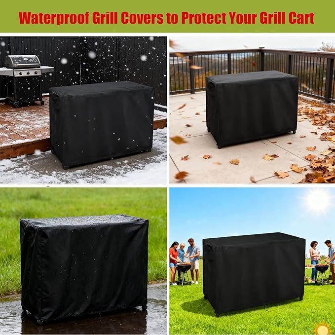 Grill Cart Cover, Outdoor Grill Stand Cover with UV Protection & Windproof Straps,Heavy Duty Covers for Most Standard Grill Carts/Pizza Oven Table -33.2" D x 21.1" W x 40.5" H