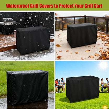 Grill Cart Cover, Outdoor Grill Stand Cover with UV Protection & Windproof Straps,Heavy Duty Covers for Most Standard Grill Carts/Pizza Oven Table -33.2" D x 21.1" W x 40.5" H