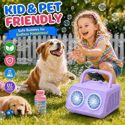 SHCKE Automatic Bubble Machine Upgrade Bubble Blower with 2 Fans,20000+ Bubbles Per Minute, USB-C or Battery Powered,Sealed Bottle, Portable Bubble Maker for Birthday Party Pool Wedding Outdoor