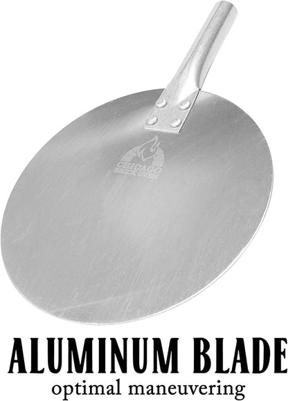 Chicago Brick Oven Pizza Turning Peel PRO - 9" Diameter- 31.5" Detachable Wooden Handle with Leather Strap, Premium Hard Aluminum, Perfect for Professional & Home Use, Ideal Bakeware, Oven Accessory