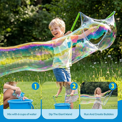 SYNCFUN 4 Pcs Giant Bubble Wand, 1 Big Bubble Wand Set with 3 Packs 33X Super Concentrate Solution, Giant Bubbles Maker for Kids Summer Outdoor Toy Game Activity Birthday Party Favors