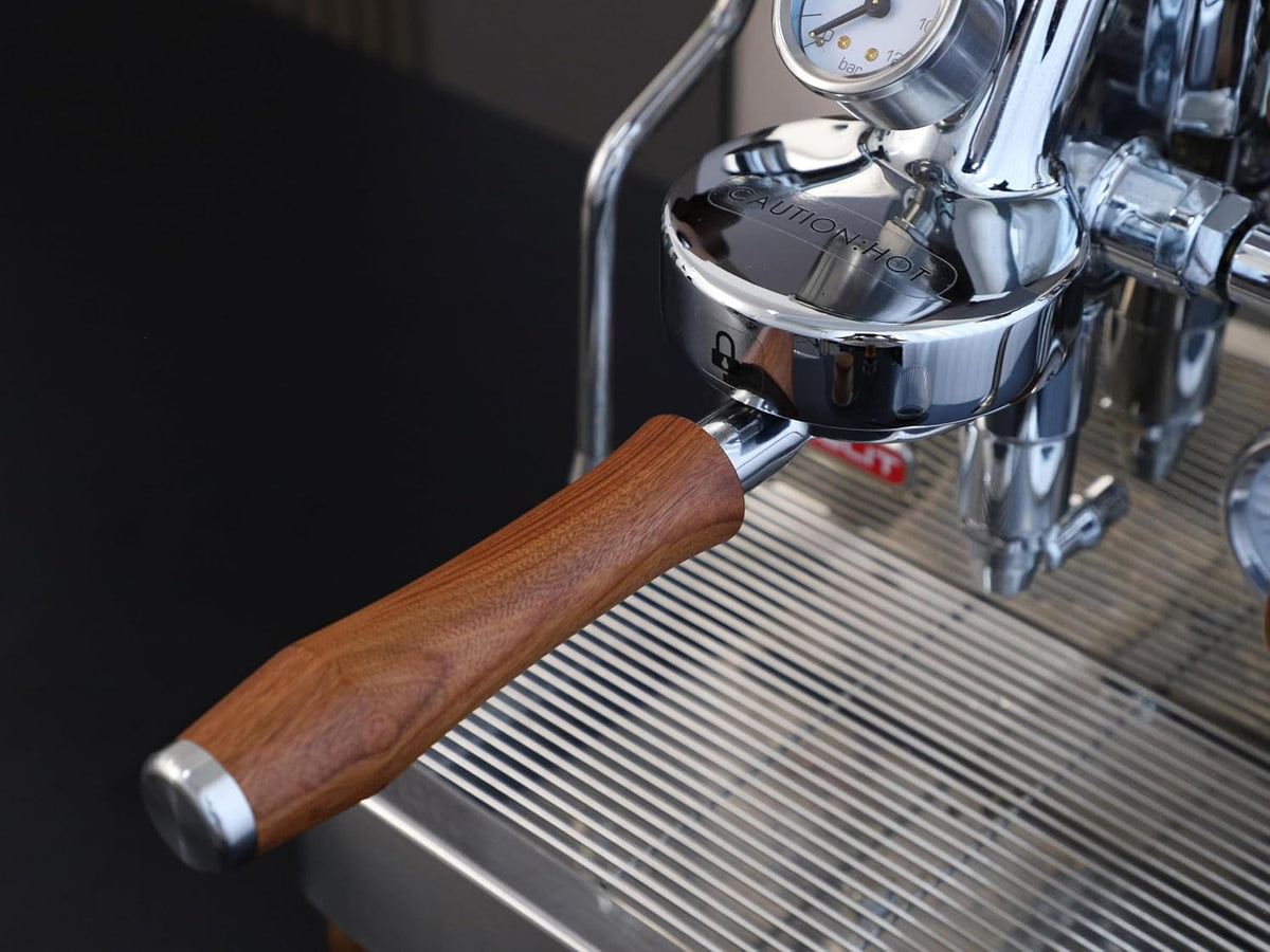 58mm Bottomless Portafilter, Fits for E61 Group Head 2 Ears machines, Stainless Steel portafilter and Rosewood Handle