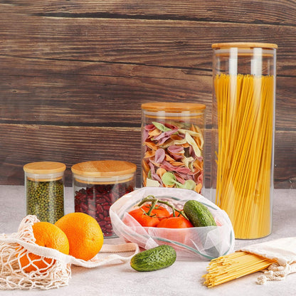 DHSBTLS 15 Pack 8 oz Glass Jars With Bamboo Lids for Kitchen, Pantry