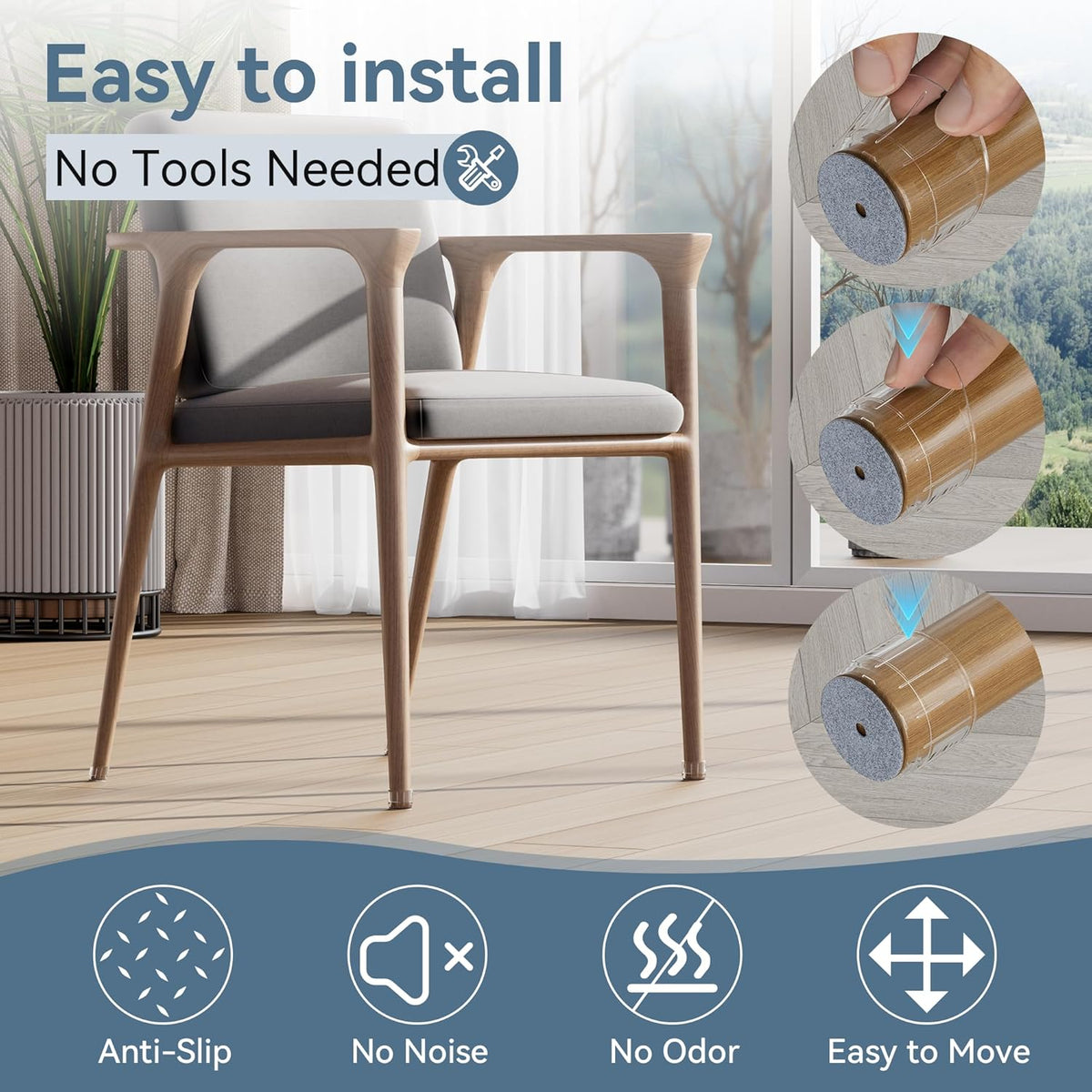 24PCS Silicone Chair Leg Floor Protectors for Hardwood Floors, Thicken Rubber Chair Leg Cap Covers, Non Slip Furniture Leg Pads to Protect Wood Tile Floors from Scratches and Reduce Noise