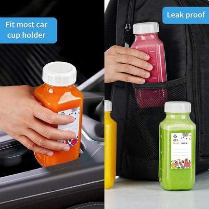 6 Pack 16 Oz Glass Juice Bottles with Pour Spout, 100% Airtight Heavy Duty Screw Lid- Reusable Glass Milk Bottles w Capacity Mark