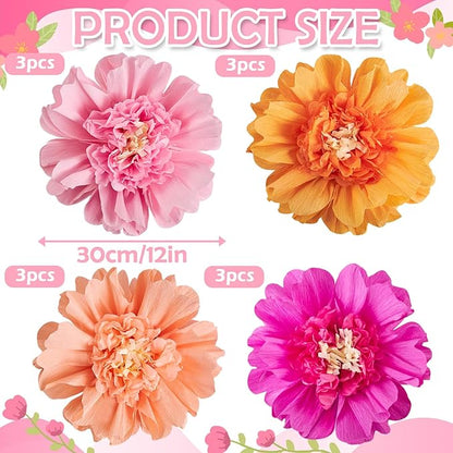 SUNBEAUTY 12PCS Large Paper Flowers 12 Inch Pink Orange Tissue Paper Flowers Pink Orange Giant Crepe Paper Flowers for Girl Women Birthday Wedding Flower Backdrop Wall Spring Garden Party Supplies