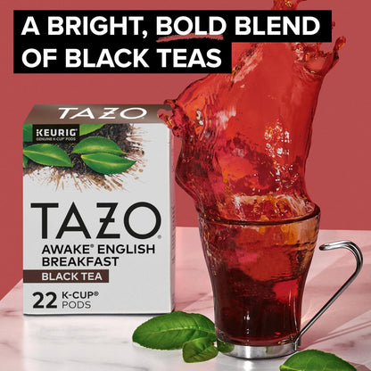 Tazo Awake English Breakfast Tea K-Cups, Bold Traditional Breakfast-Style Black Tea for Health and Wellness, 22 Pods