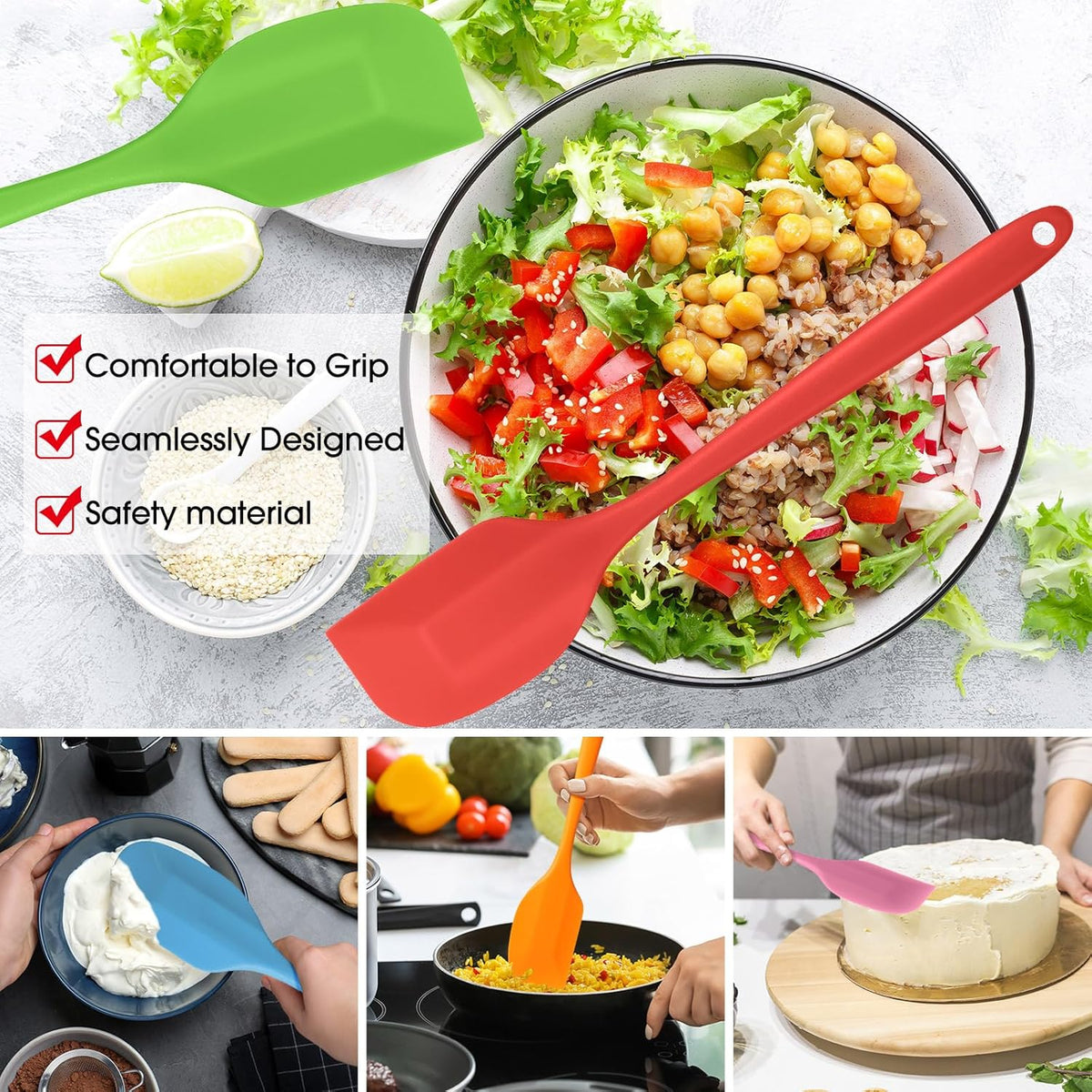 Irenare 65 Pcs Mini Silicone Spatulas Bulk 8.3 Inch Heat Resistant Scrapers Rubber Spatulas Seamless Design Non Stick Flexible for Kitchen Use