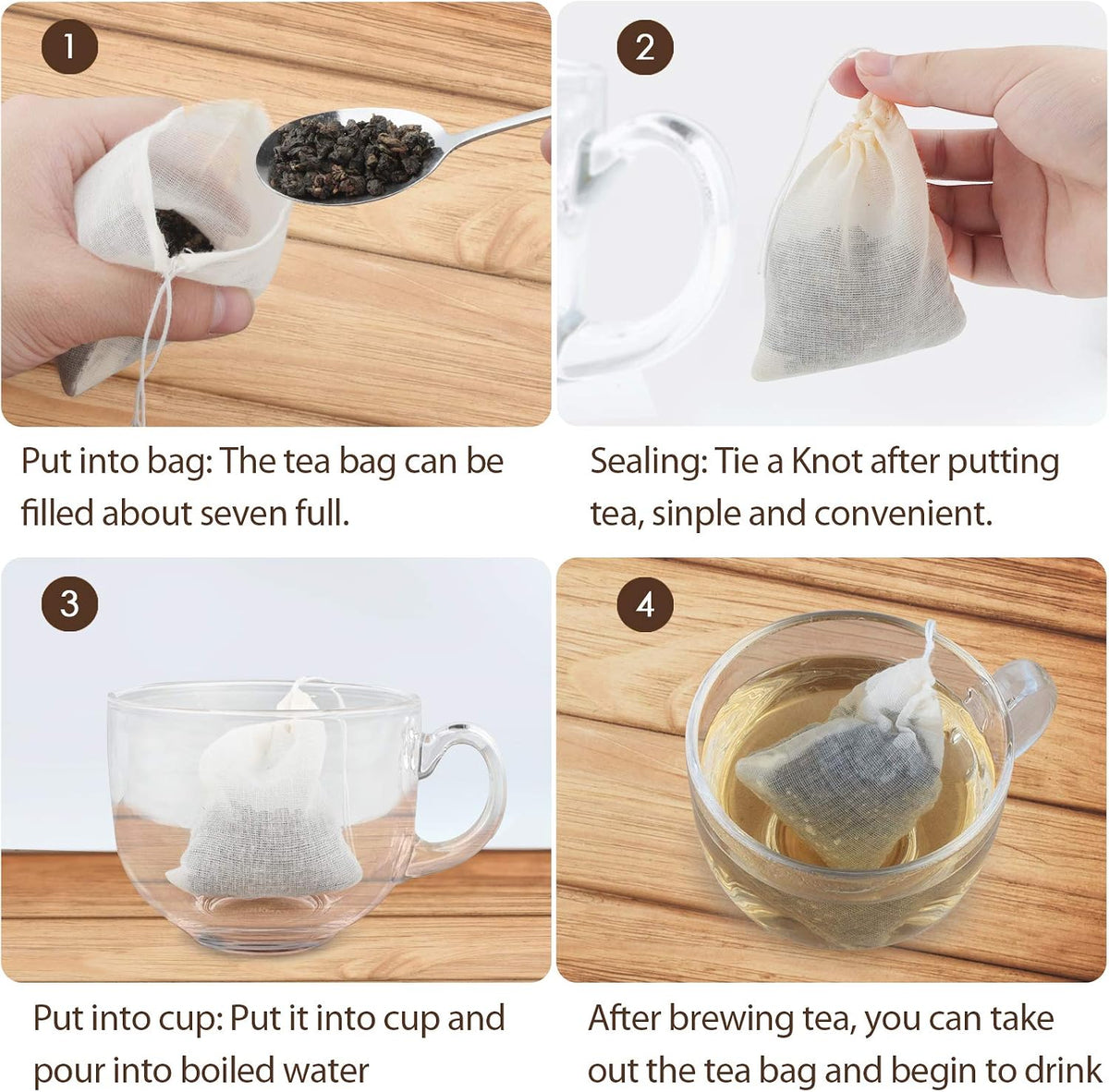 Tea Filter Bags, 50 Pack Empty Reusable Cotton Tea Bag for Loose Leaf Tea