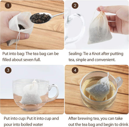 Tea Filter Bags, 50 Pack Empty Reusable Cotton Tea Bag for Loose Leaf Tea