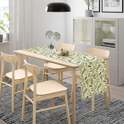 Green Leaves Table Runner,Spring Summer Herbs Botanical Natural Plants Print Table Runner for Kitchen Dining Table Farmhouse Home Party Decor 13x108in