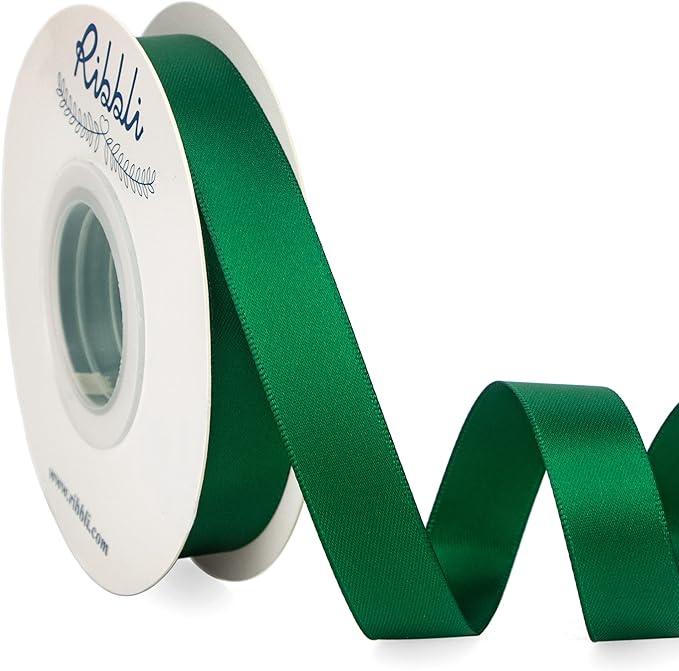 Ribbli Forest Green Satin Ribbon 5/8 inch x Continuous 25 Yards,Double Faced Satin Use for Craft, Gift Wrapping, Christmas Ornaments, Hair Bows, Bouquet Bows