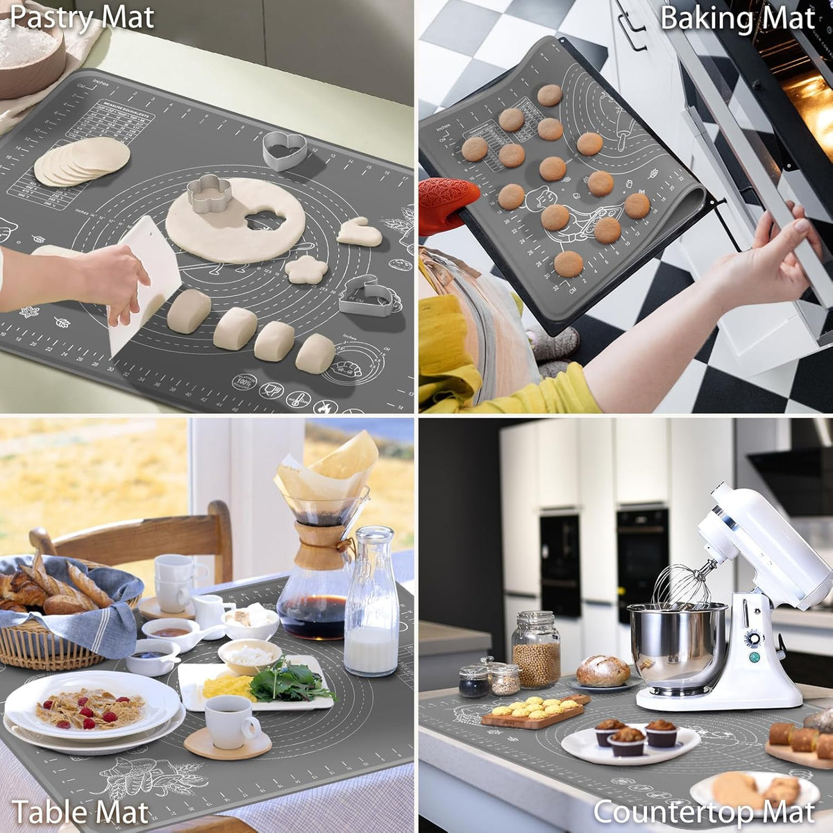 Silicone Baking Mat 24" x 16" Extra Thick Non-stick Pastry Mat with Measurements and Edge Heightening