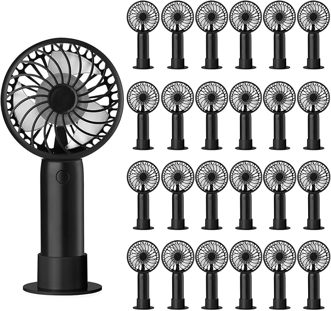 Tujoe 24 Pcs Mini Powerful Handheld Fan 3 Speed Personal Small Portable Rechargeable Fan with Base USB for Women Eyelash Makeup Office Travel Beach Indoor Outdoor (Black)