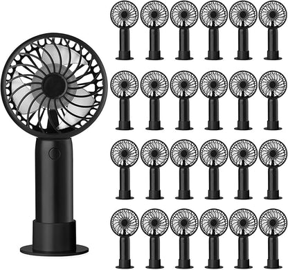 Tujoe 24 Pcs Mini Powerful Handheld Fan 3 Speed Personal Small Portable Rechargeable Fan with Base USB for Women Eyelash Makeup Office Travel Beach Indoor Outdoor (Black)