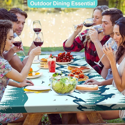 Picnic Table Cover with Bench Covers Portable Table Cloth Built-in Storage Pocket Picnic Table Covers With Elastic Waterproof Camping Essentials for RV Camping