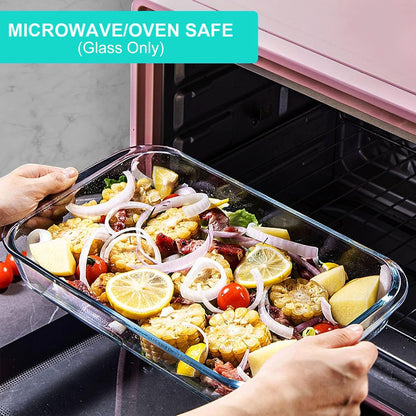 KOMUEE 8 Pieces Glass Baking Dish with Lids Rectangular Glass Baking Pan Bakeware Set with BPA Free Lids, Baking Pans for Lasagna, Leftovers, Cooking, Kitchen, Fridge-to-Oven, Green