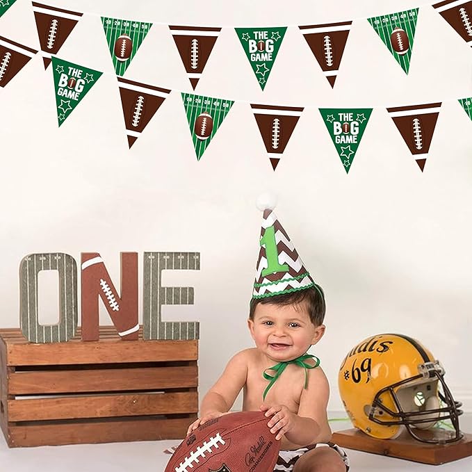 32Ft Football Pennant Banner - Green & Brown Triangle Flag Bunting Garland Streamers for Football Birthday, Baby Shower, Game Day & Sport Party Decor