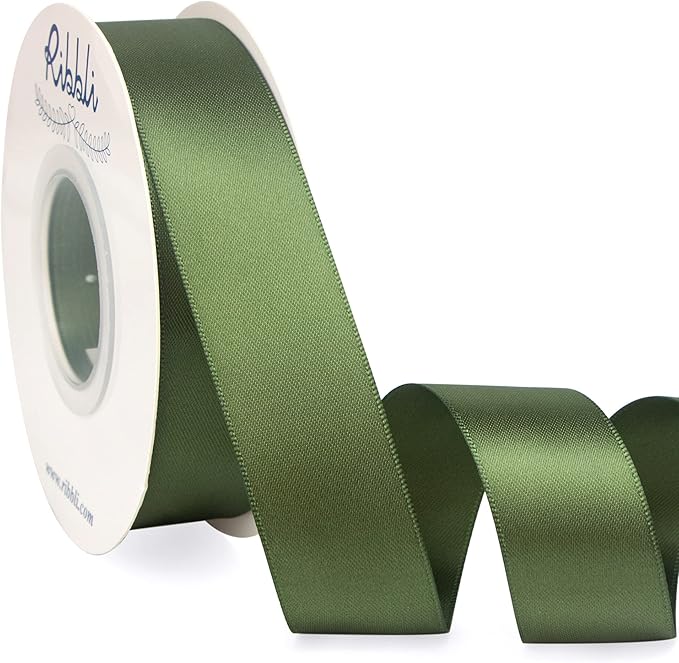 Ribbli Moss Green Satin Ribbon,Double Faced Satin 1 inch x Continuous 25 Yards,Use for Bows Bouquet,Gift Wrapping,Wedding Decoration,Floral Arrangement