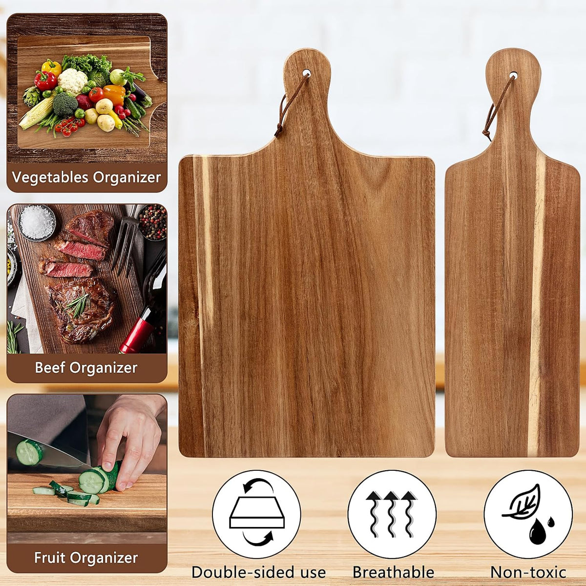 12 Pack Acacia Wood Cutting Board,Bulk Charcuterie Boards with Handle