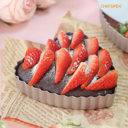 Chefmade Mini Tart Pan Set, 4-Inch 4Pcs with Removable Loose Bottom Non-Stick Heart-shaped Quiche Bakeware for Oven and Instant Pot Baking (Champagne