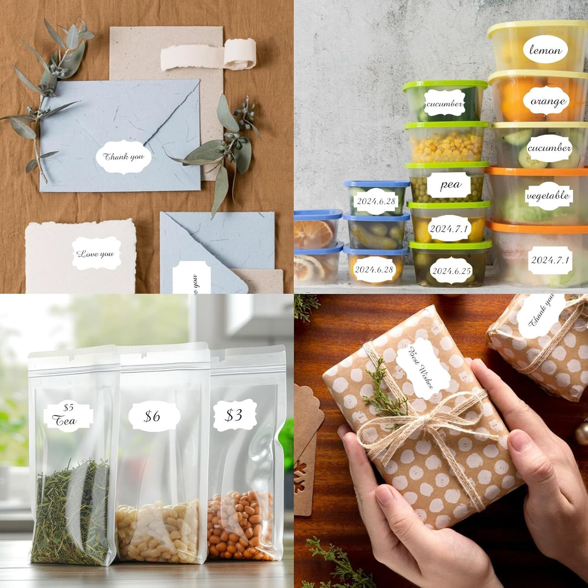 350 PCS Gift Tags Stickers Name Labels Stickers,2" x 1.2" Fancy Shape Stickers Self-Adhesive Handmade Bottle All-Purpose Jar Labels for Presents Cosmetic Decoration Jars Food Craft (White)