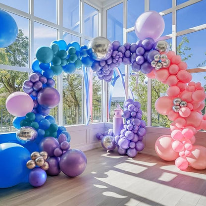 Blue Purple Balloon Arch Garland Kit, Purple Pink Blue Metallic Silver Balloons for Kids Birthday Hawaii Tropical Party Supplies Video Gaming Baby Shower Party Decorations