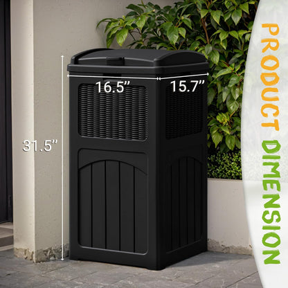 YESHOMY 33 Gallon Resin Outdoor Trash Can with Lid, Hideaway Waterproof Patio Garbage Bin, Black