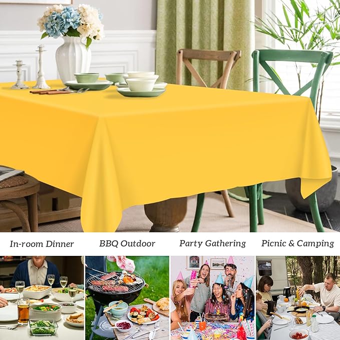 Mulbozy 12 Pcs Yellow Plastic Tablecloth for Rectangle Table, 54 × 108 inches Disposable Yellow Party Table Covers for Birthday, Anniversary, Wedding, Fine Dining, Graduation Party Decoration