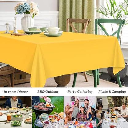 Mulbozy 12 Pcs Yellow Plastic Tablecloth for Rectangle Table, 54 × 108 inches Disposable Yellow Party Table Covers for Birthday, Anniversary, Wedding, Fine Dining, Graduation Party Decoration