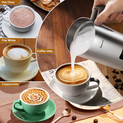 Bizewo Milk Frother Electric, Warm and Cold Milk Steamer, 4 IN 1 Automatic Milk Warmer Stainless Steel with Touch Screen for Coffee, Latte, Macchiato