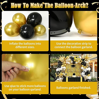 Graduation Balloon Arch Garland Kit Black Gold White Graduation Decorations 2026 for College High School Class of 2026 Grad Party Prom Decor