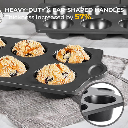 Nonstick Jumbo Muffin Pan, 2 Pack Large Cupcake Tin with 120pcs Muffin Liners, Cup Cake Tray for Baking, 3.5dia, 6 Cup, Premium, Extra Thick