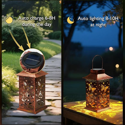 Homemory Butterfly Solar Lanterns Outdoor Waterproof, Birthday Gifts for Women Mom Grandma, LED Metal Decoration for Outside, Yard, Backyard, Porch, Lawn