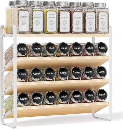 MUDEELA 4 Tier Spice Rack Organizer for Cabinet,Wooden Vertical Spice Shelf, Seasoning Organizer for Countertop, Kitchen, Pantry, Freestanding, 13.4" W × 11.2" H (No Jars Included), White