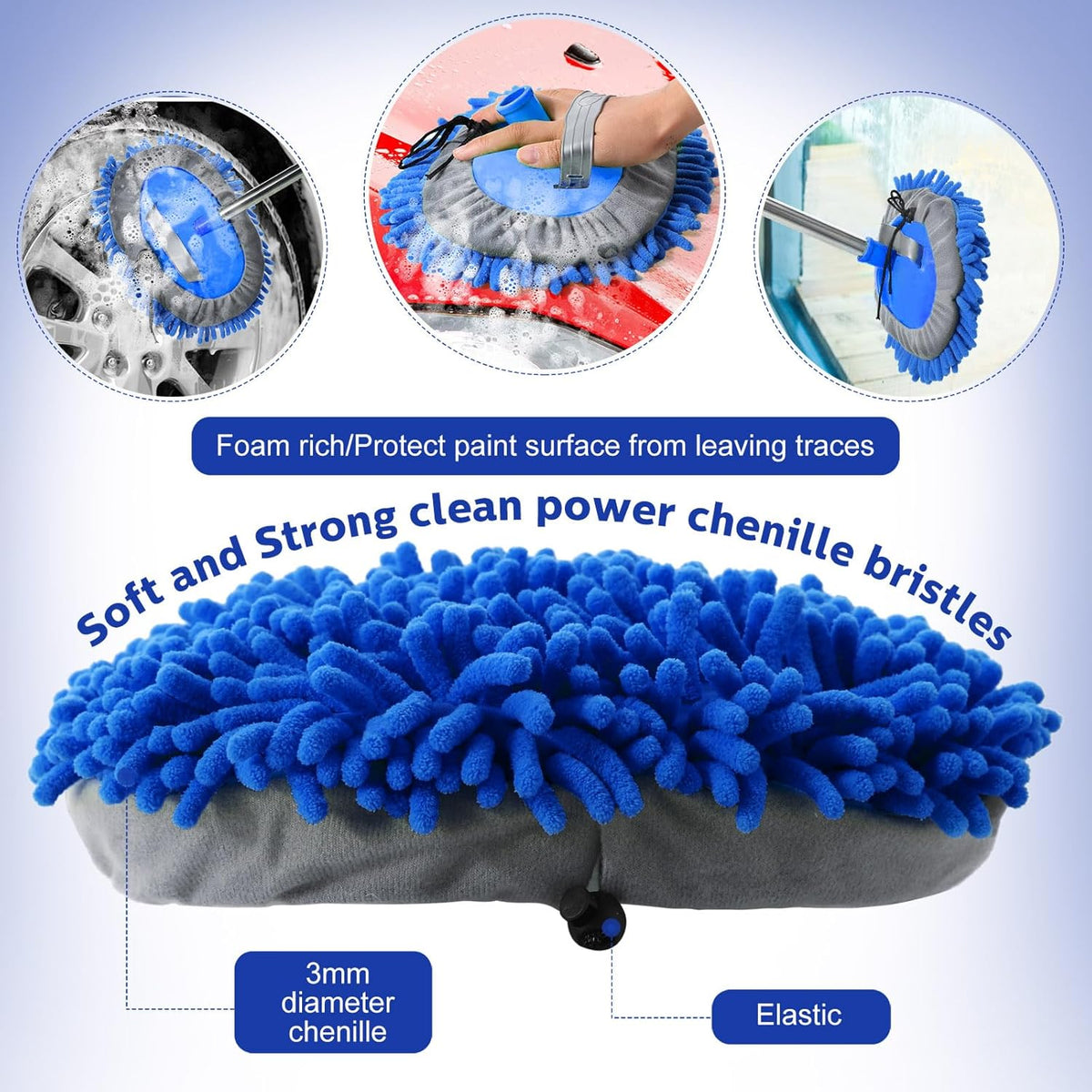 Layhit 5 Pcs Car Wash Mitt Set, Brush Not Included, Microfiber Mitt Cleaning Car Truck Washing Tools Kit RV Pickup Chenille Scratch Replacement(Royal Blue)
