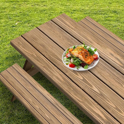 Sunflower Wooden Picnic Table Cover with Bench Covers, Rustic Summer Floral Farmhouse Outdoor Camping Essentials 6FT 3PCS Fitted Rectangle RV Must Haves Tablecloth with Drawstring Bag