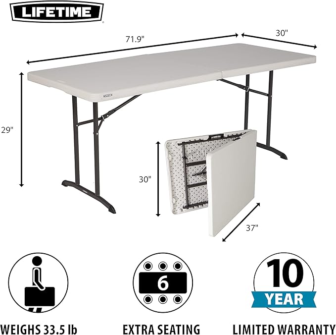 LIFETIME Commercial Fold-in-Half Table, 6-Foot, Almond