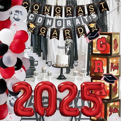 146 PCS Graduation Decorations 2025, Graduation Party Decor Class of 2025 Set of Balloons Boxes with Letters 2025 GRAD So Proud of You, Congrats Grad Party Decorations for Any Grades