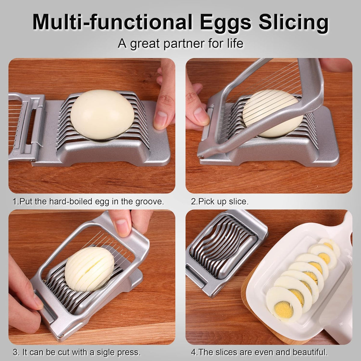 Egg Slicer for Hard Boiled Eggs,Stainless Steel Wire Multipurpose Egg Cutter Strawberry Slicer Tomato Slicers for Home Use (Black Red)