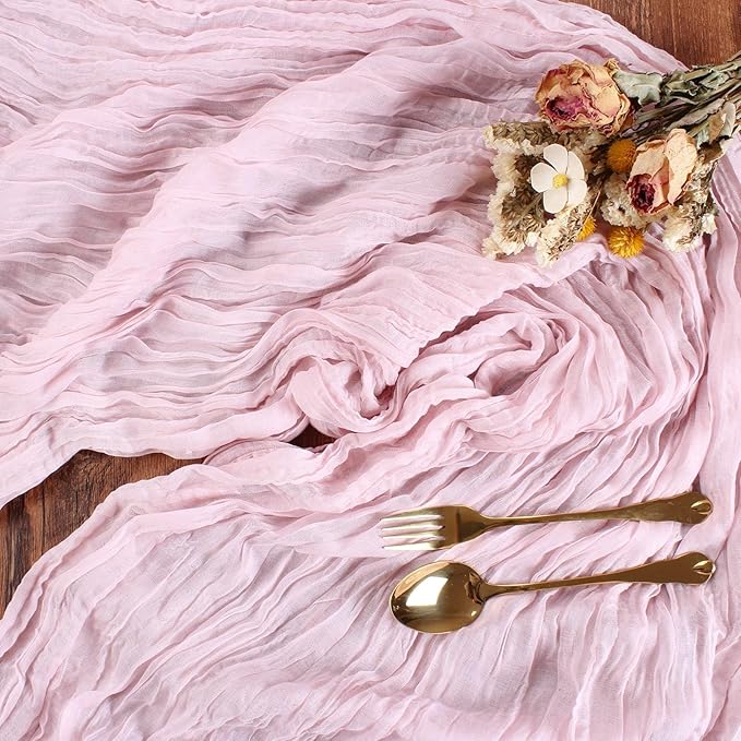 Pink Cheesecloth Table Runner 10FT Boho Rustic Sheer Cheese Cloth Table Runners 120 Inch Gauze Table Decorations for Wedding Bridal Baby Shower Birthday Party Home Decor