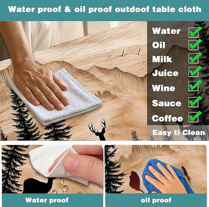 Picnic Table Cover with Bench Covers Camping Essentials Rustic Hunting Deer Forest Waterproof Windproof Camping Tablecloth Fitted Tablecloth Cover with Elastic Edge for Indoor Outdoor 3 PCS 30x60 Inch