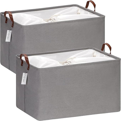 Hinwo 70L Extra Large Storage Bins, 2-Pack Closet Organizers and Storage, Foldable Clothes Storage Baskets with Handles, Containers for Clothing, Blanket, Comforters, Toys, Bedding (Gray)